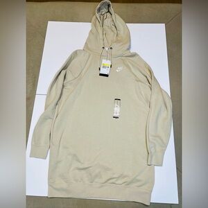Nike Sportswear Hoodie Dress Womens S Beige Longline Fleece Pullover